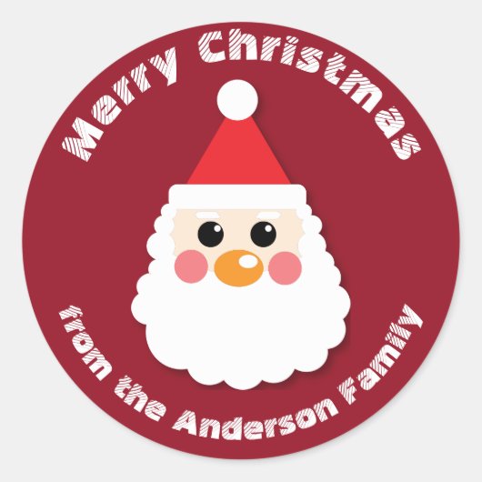 かわいいカートゥーンサンタクロースの顔のクリスマス ラウンドシール (正面)