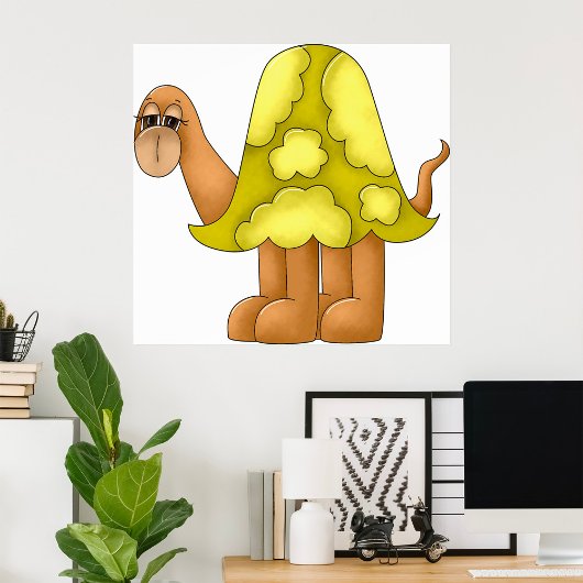 かわいいカートゥーンスタイルの緑の殻を持つフワフワのカエル ポスター