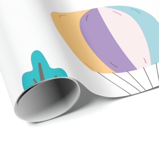 かわいいカートゥーンゾウの熱気球と木 ラッピングペーパー (ロールコーナー)