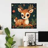 かわいいカートゥーンディアーフェスティバルリース ポスター (ホームオフィス)