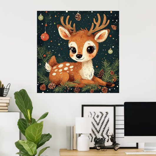 かわいいカートゥーンディアーフェスティバルリース ポスター (ホームオフィス)