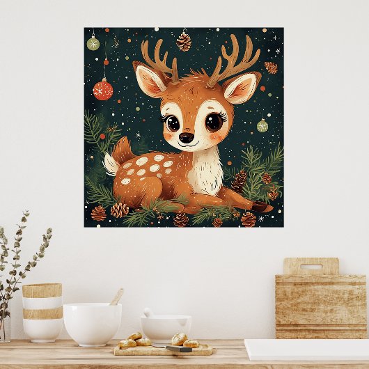 かわいいカートゥーンディアーフェスティバルリース ポスター (キッチン)