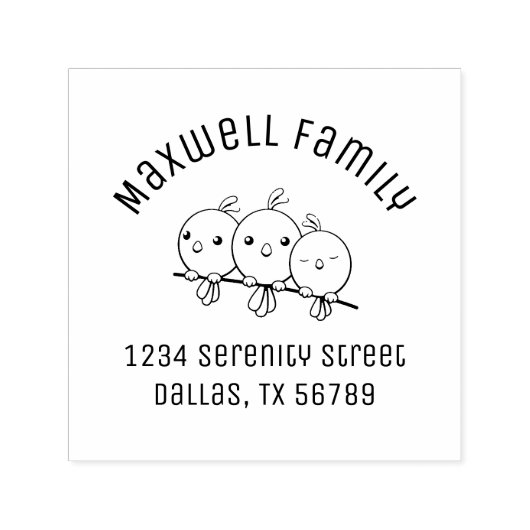 かわいいカートゥーンバードのアーチ型ファミリーアドレス セルフインキングスタンプ (デザイン)