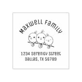 かわいいカートゥーンバードのアーチ型ファミリーアドレス ラバースタンプ (インプリント)