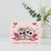 かわいいカートゥーンフクロウハートバレンタインデー ポストカード (スタンド正面)