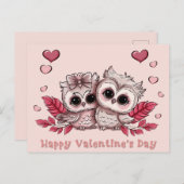 かわいいカートゥーンフクロウハートバレンタインデー ポストカード (正面/裏面)