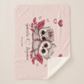 かわいいカートゥーンフクロウ愛好家ハートバレンタインデー シェルパブランケット (正面)