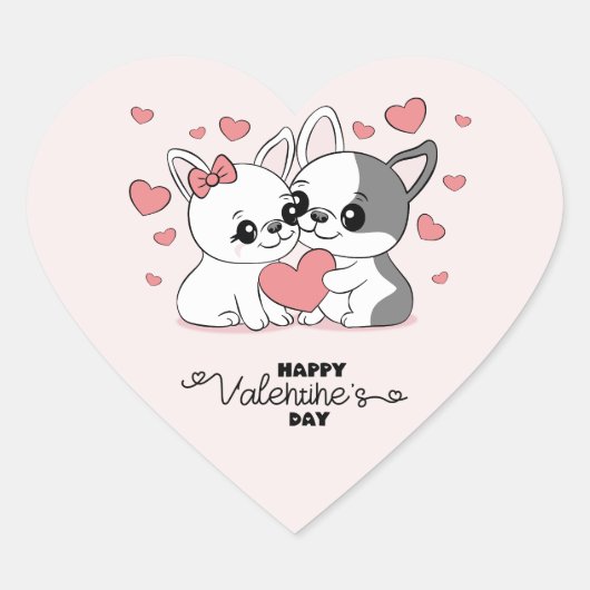 かわいいカートゥーンブルドッグ愛好家ハートバレンタインデー ハートシール (正面)