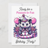 かわいいカートゥーンポッサムガールズバースデーパーティー 招待状 (正面)