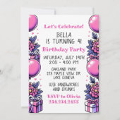 かわいいカートゥーンポッサムガールズバースデーパーティー 招待状 (裏面)