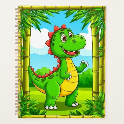 🦖 かわいいカートゥーン恐竜の竹フレーム子供の勉強 プランナー手帳 (正面)