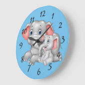 かわいいカートゥーン象とベビー ラージ壁時計 (傾斜)