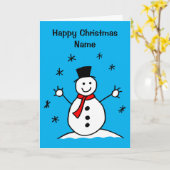 かわいいカートゥーン雪だるま ハッピークリスマス カード (黄色い花)