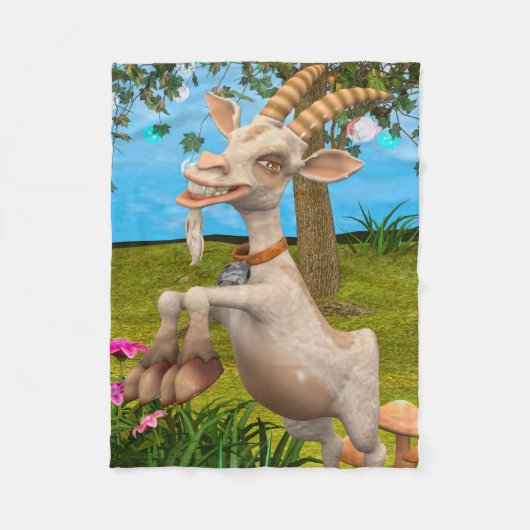 かわいいカートゥーン ヤギ 庭の動物 アート フリースブランケット (正面)