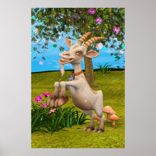 かわいいカートゥーン ヤギ 庭の動物 アート ポスター (正面)