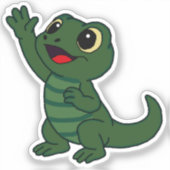 かわいいカートゥーン ヤモリ デカール 緑 (正面)