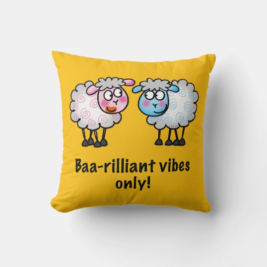  かわいいカートゥーン 羊のペア - Baa-rilliant  クッション (正面)