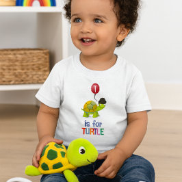 かわいいカートゥーンTはアルファベットの「Turtle」 ベビーTシャツ