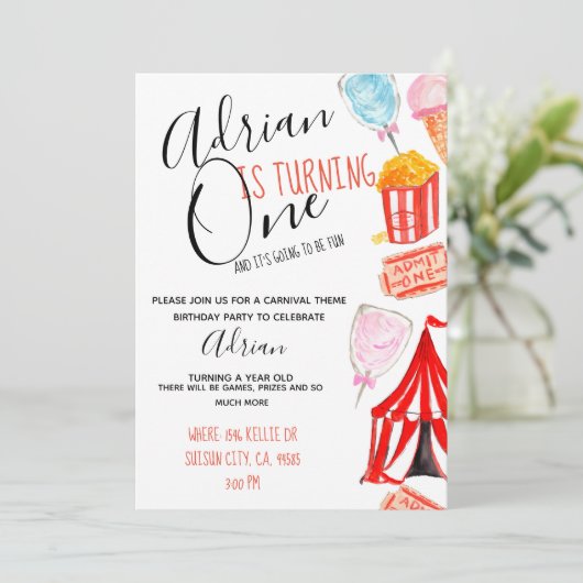 かわいいカーニバルサーカスの子供のパーティー 招待状 (スタンド正面)