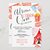 かわいいカーニバルサーカスの子供のパーティー 招待状 (正面/裏面)