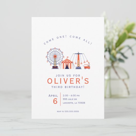 かわいいカーニバルサーカスバースデーパーティーの招待 招待状 (スタンド正面)