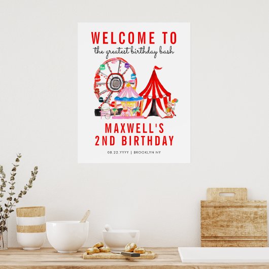 かわいいカーニバルサーカスフェスティバルショーキッド誕生日ポー ポスター (キッチン)