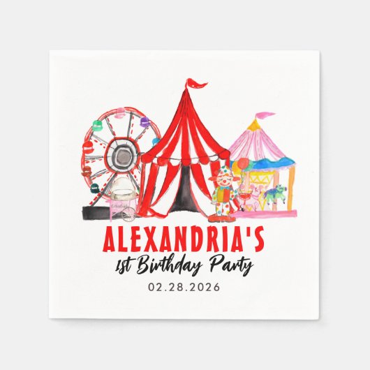 かわいいカーニバルサーカスフェスティバルショー子供の誕生日 スタンダードカクテルナプキン (正面)