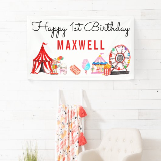 かわいいカーニバルサーカスフェスティバルショー子供の誕生日 横断幕 (インサイチュ)