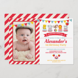 かわいいカーニバルサーカス動物の誕生日パーティーの写真 招待状