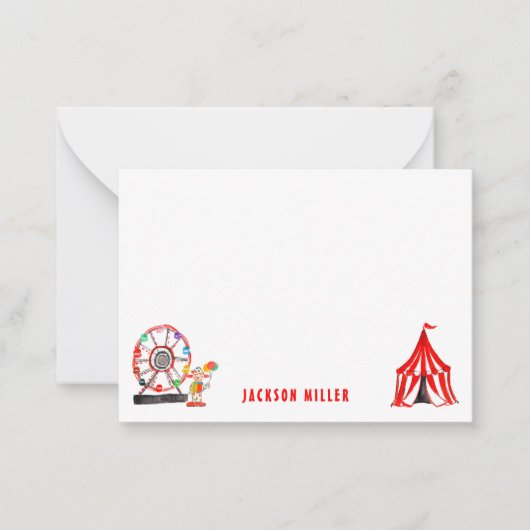 かわいいカーニバルサーカス テント ピエロ 風船 子どもたち ノートカード (正面)