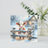 かわいいカーフパーソナライズされた農業をテーマにしたクリスマス シーズンカード (スタンド正面)