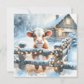 かわいいカーフパーソナライズされた農業をテーマにしたクリスマス シーズンカード (正面)