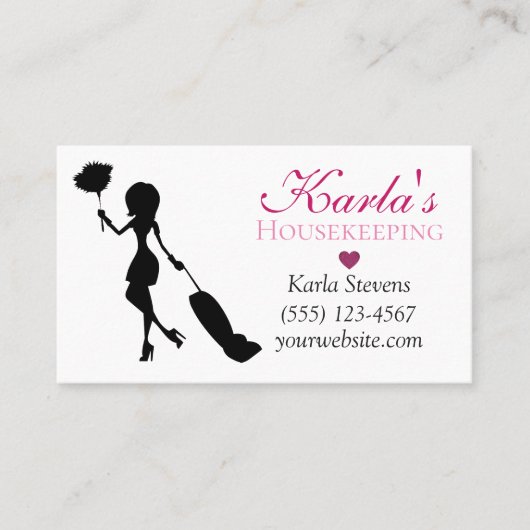 かわいいカーペットデザインメイドハウスクリーニングサービス 名刺 (正面)