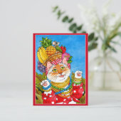 かわいいカーメンミランダ猫ファンタジーはがき ポストカード (スタンド正面)