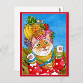 かわいいカーメンミランダ猫ファンタジーはがき ポストカード (正面/裏面)