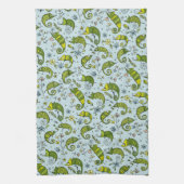 かわいいカーリーカメレオン爬虫類ラブリートカゲ キッチンタオル (縦)