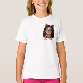 かわいいカーリーヘアガールのTシャツとキッズホワイト Tシャツ