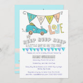 かわいいカー·ベイビー·シャワーの輸送の旅行少年の旗 招待状 (正面/裏面)