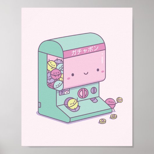 かわいいガチャポンカプセルおもちゃマシン 日本落書き ポスター (正面)