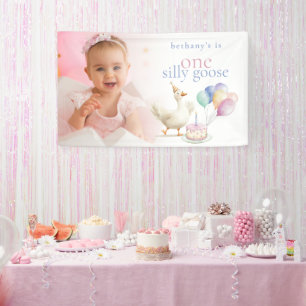 かわいいガチョウのフォトオーバーレイ 1歳の誕生日  横断幕