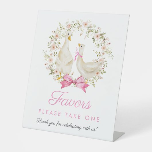 かわいいガチョウの女の子リースワイルドフラワースペリッジサイン 台座サイン (正面)