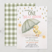 かわいいガチョウの1歳の誕生日招待状 Sage One Silly Goose 招待状 (正面/裏面)