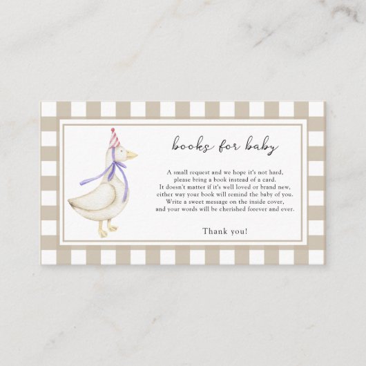 かわいいガチョウ – ベビーチケット用の本 エンクロージャーカード (正面)