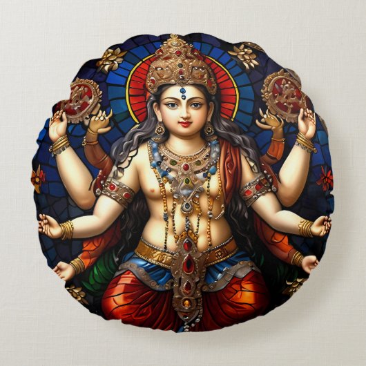 かわいいガネッシュブルーエレファントゴッドラウンドクッション枕 ラウンドクッション (正面)