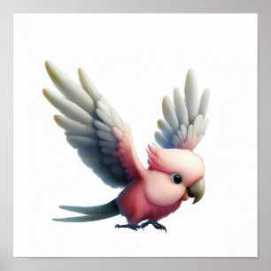 かわいいガラ絵を描コカトゥーの3D水彩画 ポスター