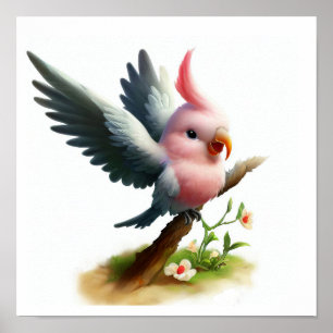かわいいガラ絵を描コカトゥーの3D水彩画 ポスター