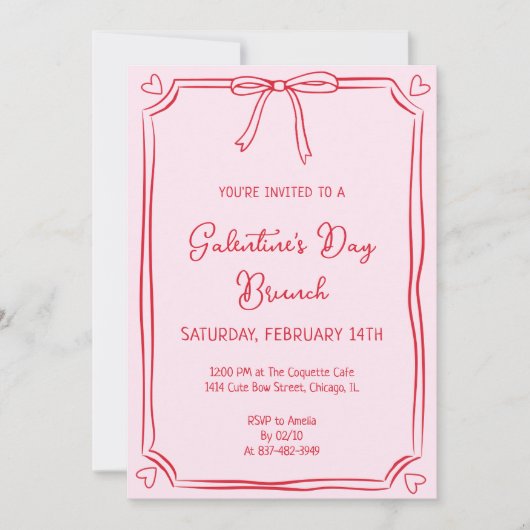 かわいいガレンタインズデイブランジのピンクと赤の招待状 シーズンカード (正面)