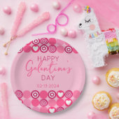 かわいいガレンティンの日ピンクのハートと花柄 ペーパープレート (パーティー)