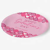 かわいいガレンティンの日ピンクのハートと花柄 ペーパープレート (アングル)