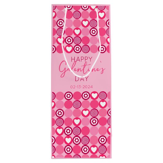 かわいいガレンティンの日ピンクのハートと花柄 ワインギフトバッグ (裏面)